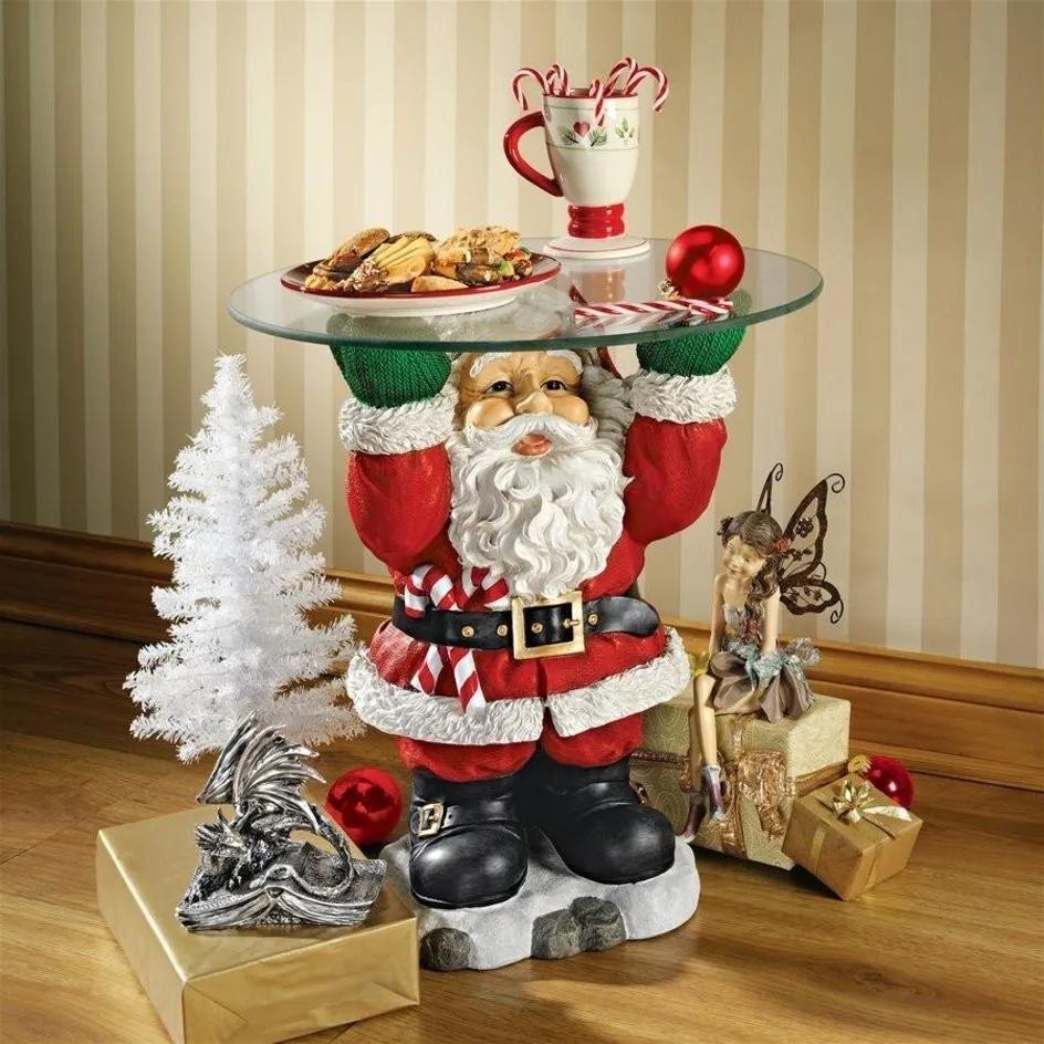 Resin Santa Claus Statues Holding Snack Tray Christmas Figurine With Tre Holder Cake Dessert Stand Fruit Plate For Xmas Party