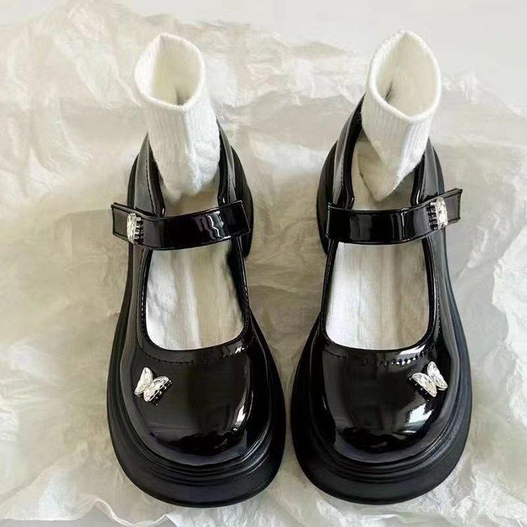 

Мягкие туфли Мэри Джейн, женские весенние одинарные туфли с пряжкой A Word и черной круглой головкой, английские туфли с неглубоким носком 40 чёрный