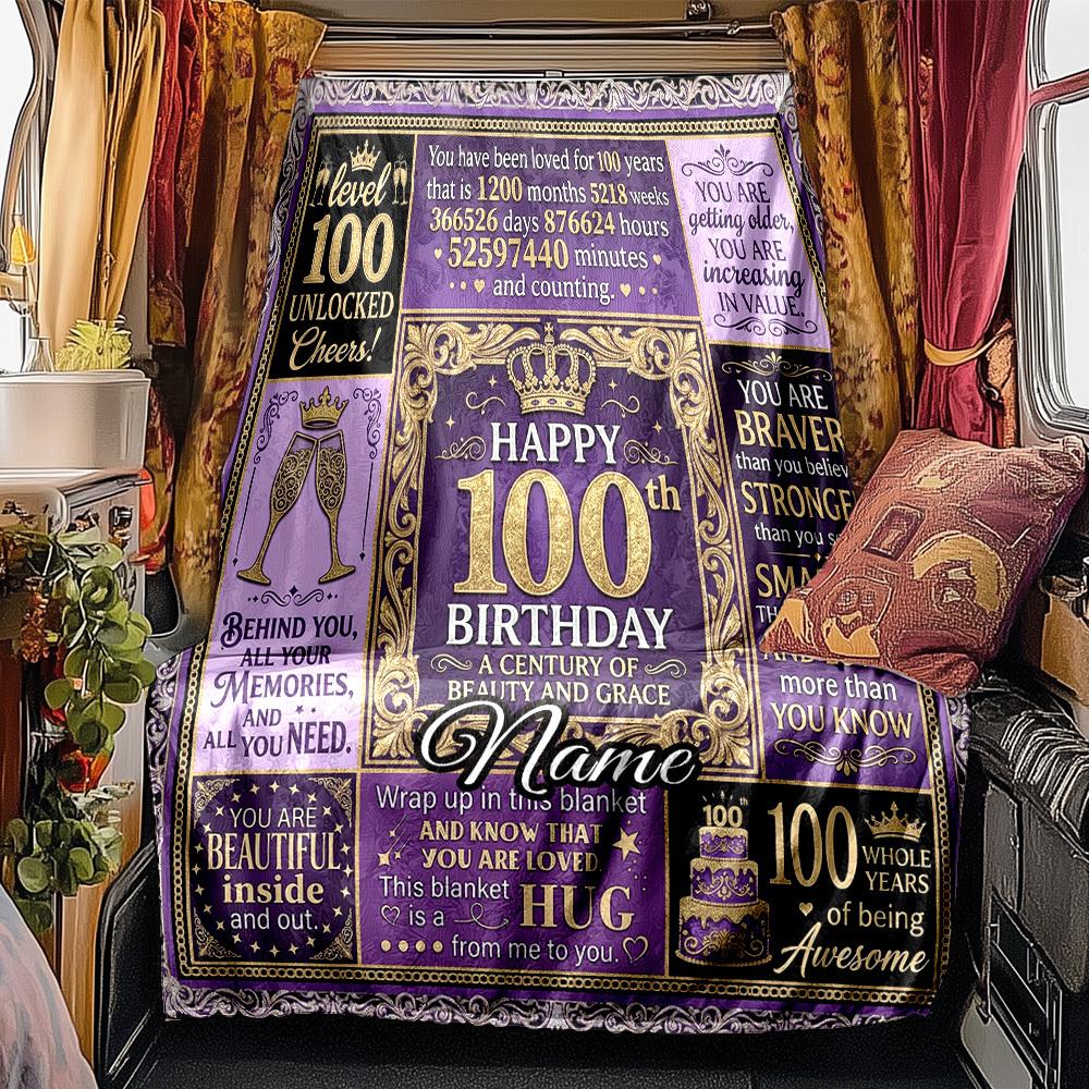 Happy 100Th Birthday Rv Customize Your Name Blanket Cozy Soft Lightweight Allseason Multipurpose Blanket For Travel Camping Picnics Sofas Rvs Beds