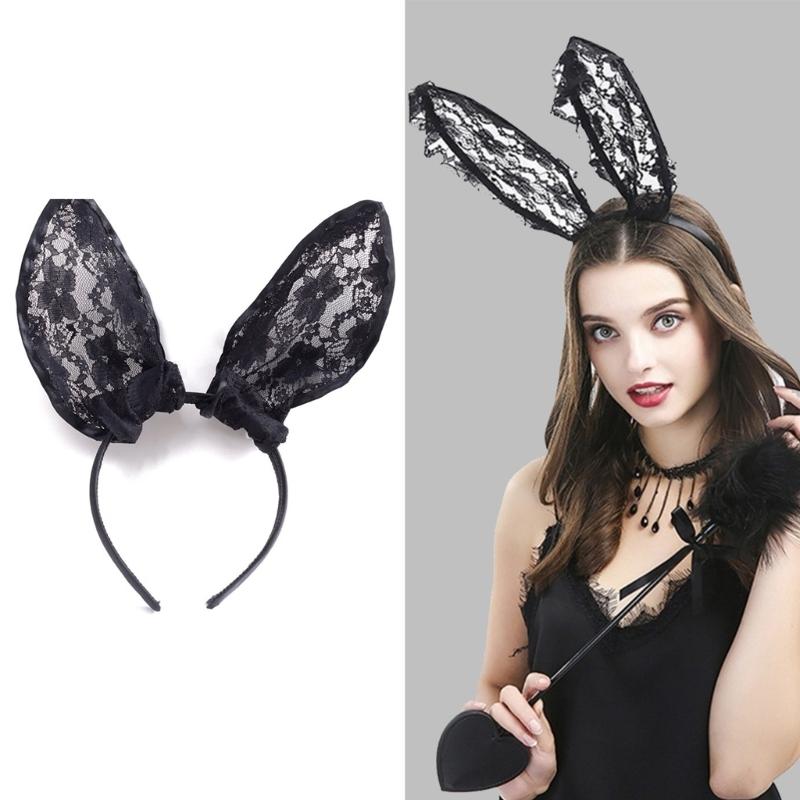 Women Cosplay Lace Hairband Rabbit Ear Headband LolitaStyle MaskedParty Headwear