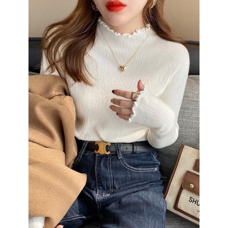 Fungus edge bottoming shirt women s new autumn and winter with black semi-turtleneck sweater and white winter knitted top One size recommended 80-60kg 2760₽