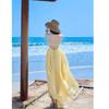 Seaside Vacation Dress High-end Yellow Neck Dress Suspender Chest Pad Backless Beach Dress Women's Sanya Wear