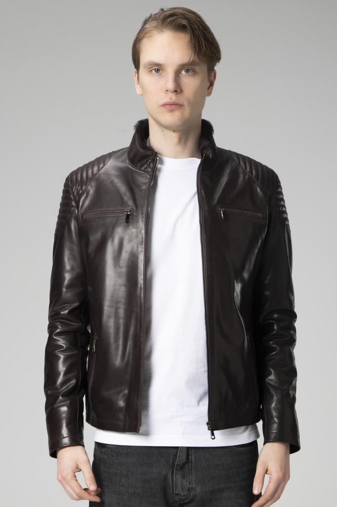 

Мужское пальто спортивного кроя из натуральной кожи с внутренним мехом