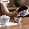 2pc/Lot Hand-painted Iris Flower Teacup Elegant Tea Bowl Beautiful Tea Cup Tea-tasting Fragrance Cup Chazhan Master Cups 35ml