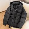 Women Autumn Winter Hooded Cotton Padded Jackets with Belt Solid Female Thin Windproof Puffer Coat Loose Snow Overcoat