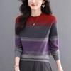 Spring Autumn Retro Crew Neck Sweater Color-Block Striped Knit Sweater Loose Soft Skin-Friendly High-Quality Knit Pullover