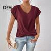 Summer Women Short Sleeve V Neck Shirts Solid Color Casual Breathable Top Versatile Fashion Blouse for Jeans Skirts
