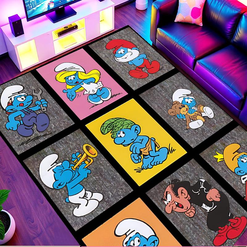 Blue Smurfs Print Rug, Washable Floor Carpet, For Entryway Dorm Laundry Room Office Study, Home Decor Birthday Christmas Gift