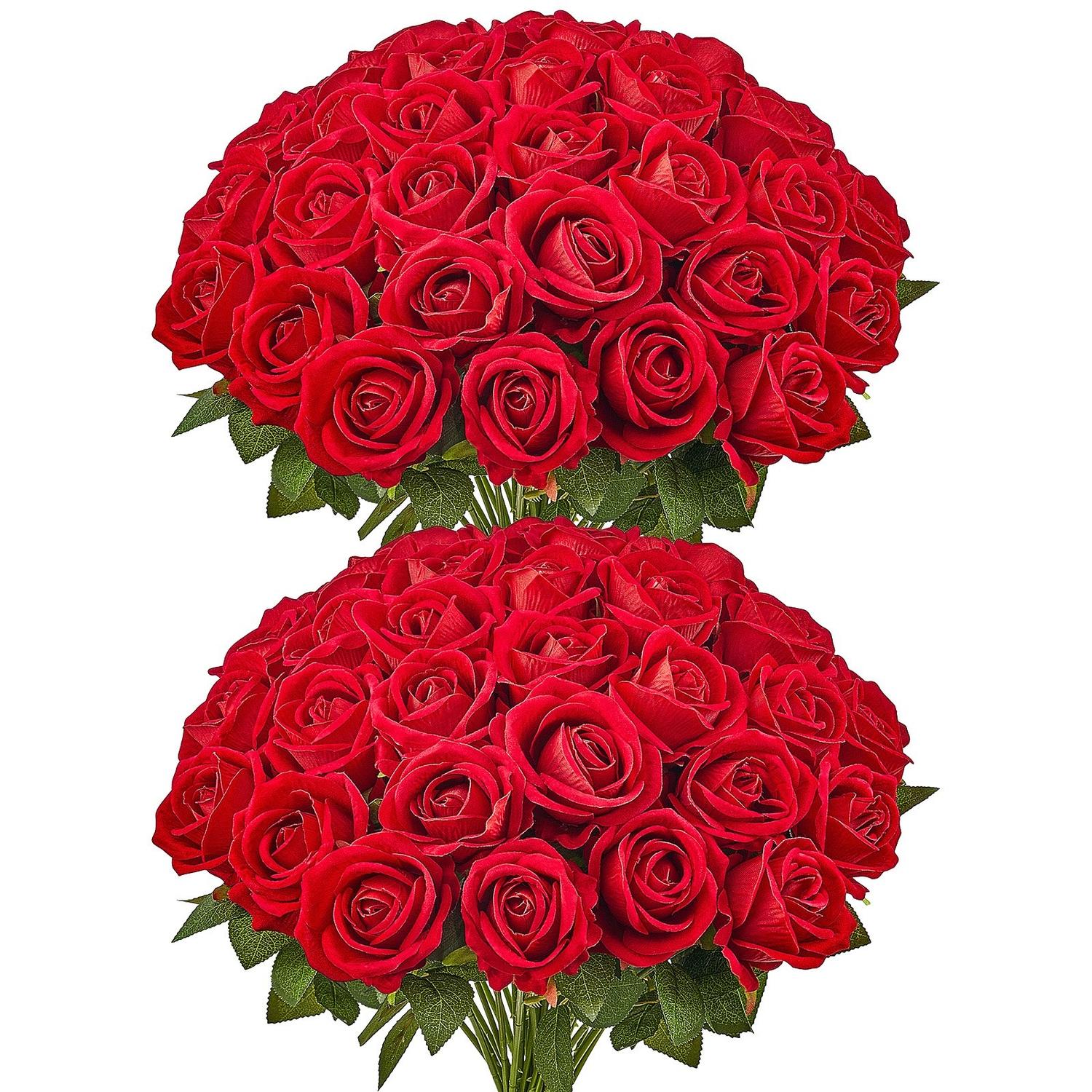 60 Pcs Red Roses Artificial Flowers