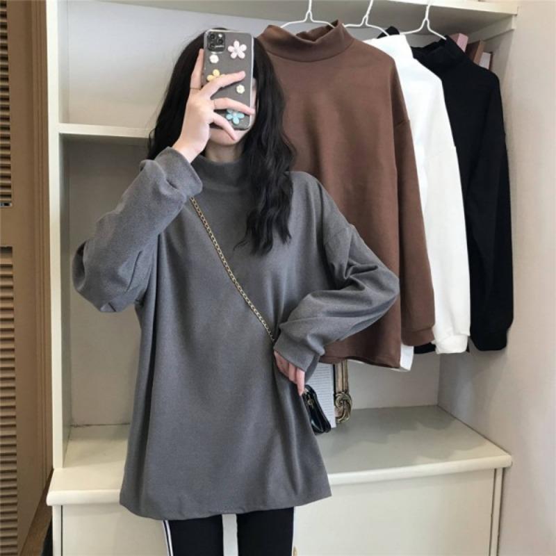 Double-sided Fleece Undercoat Female with Autumn and Winter New Loose Warm Long-sleeved T-shirt Female Students On Clothes Female