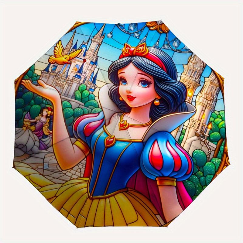 

1pc Snow White Home Essential Cute Cartoon Umbrella, Portable Folding Umbrella with Durable Iron Frame 8 Ribs, a0821001