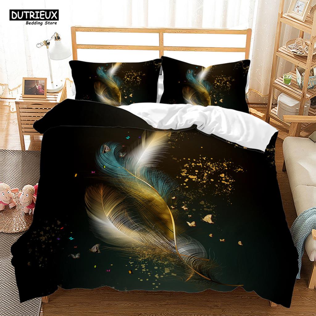 Comforter Luxury Feathers Bedding Set Colorful Soft Animal Feather King Queen Single Size S For Women