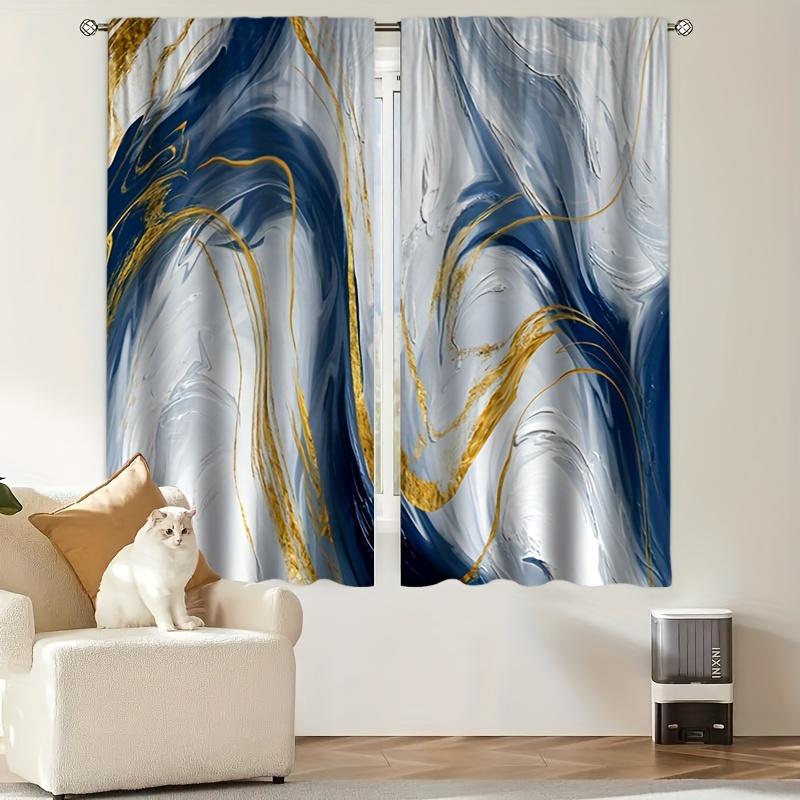 2pcs Marble Pattern Curtain Decorative Window Drape Window Treatments For Bedroom Living Room Office  Home Decoration Room Decor