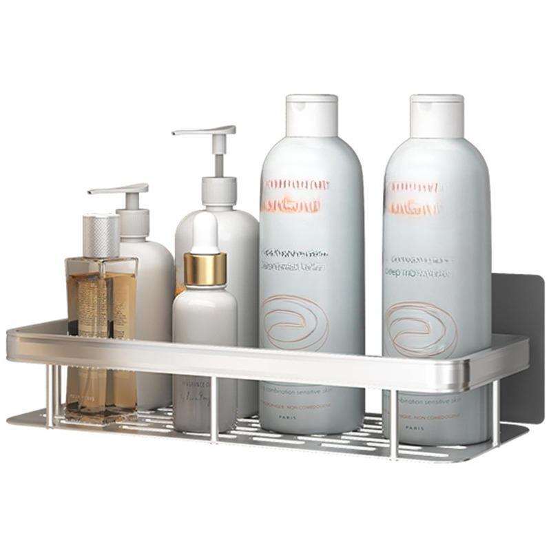 

Роскошная просторная и вместительная настенная полка без сверления для ванных комнат и кухонь — простая установка, экономия места, структура из сплава, прочное сцепление серебряный