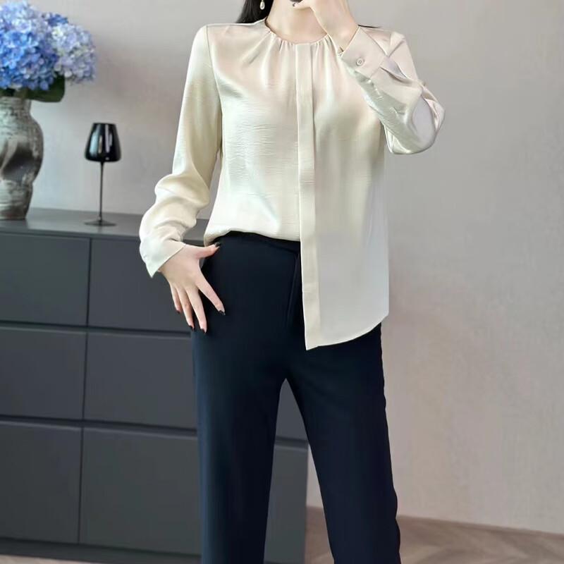 Raphenny Women s Fashion Versatile Round Neck Long Sleeve Shirt L