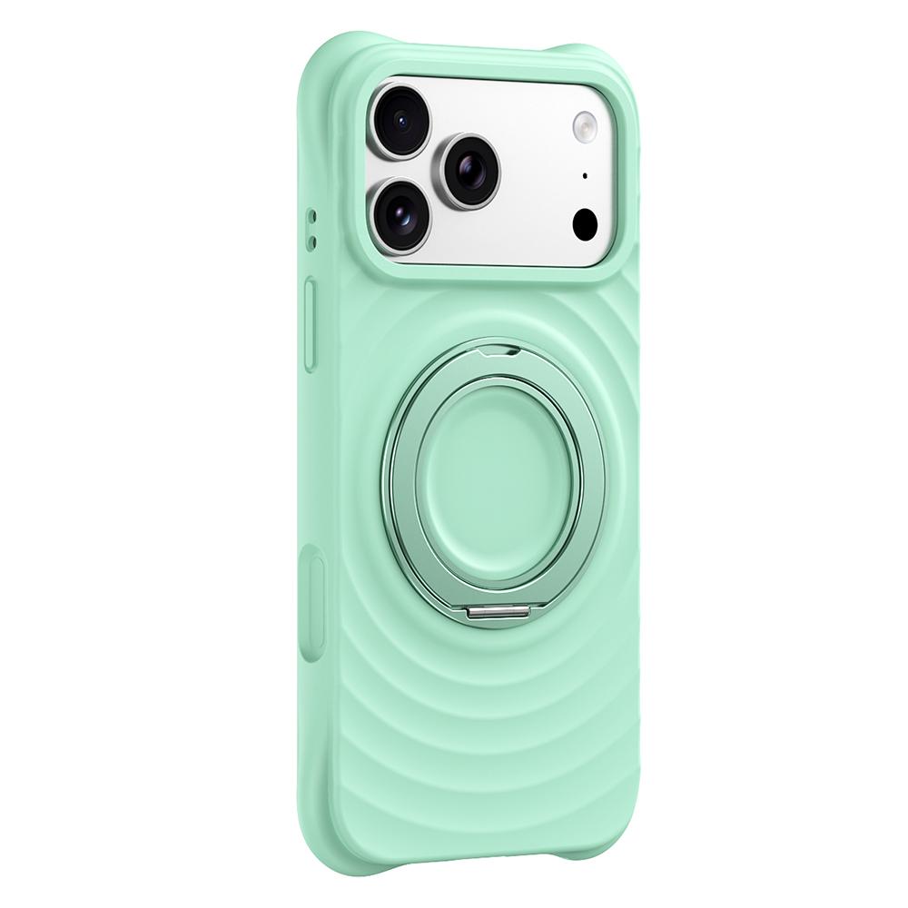 For iPhone 17 Pro Magnetic Case Rotating Kickstand Ripple Texture Liquid Silicone Shockproof Phone Cover