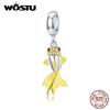 WOSTU Authentic 925 Sterling Silver Golden Koi Charms Fit Original Bracelet Pendant Zircon Beads