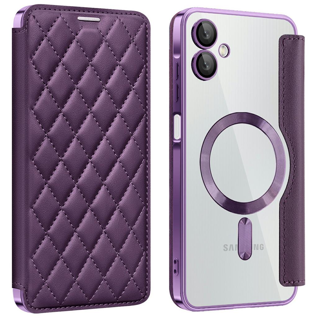 For Samsung Galaxy A06 4G Case Compatible with MagSafe Rhombus PU Leather Phone Cover