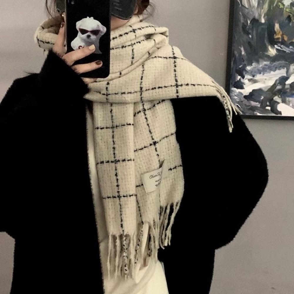 Solid Color Plaid Wool Scarf Cashmere Shawl Long Shawl Elegant Winter Cashmere Scarves  Student