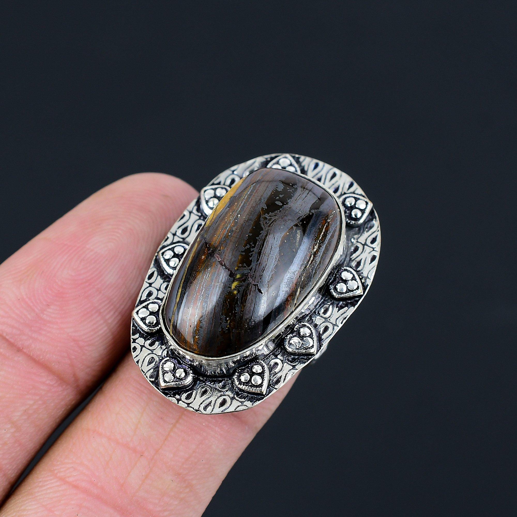 Womens day Deal 925 Silver Oval Iron Tiger Eye Stone Boho Solitaire Ring Size 6 6