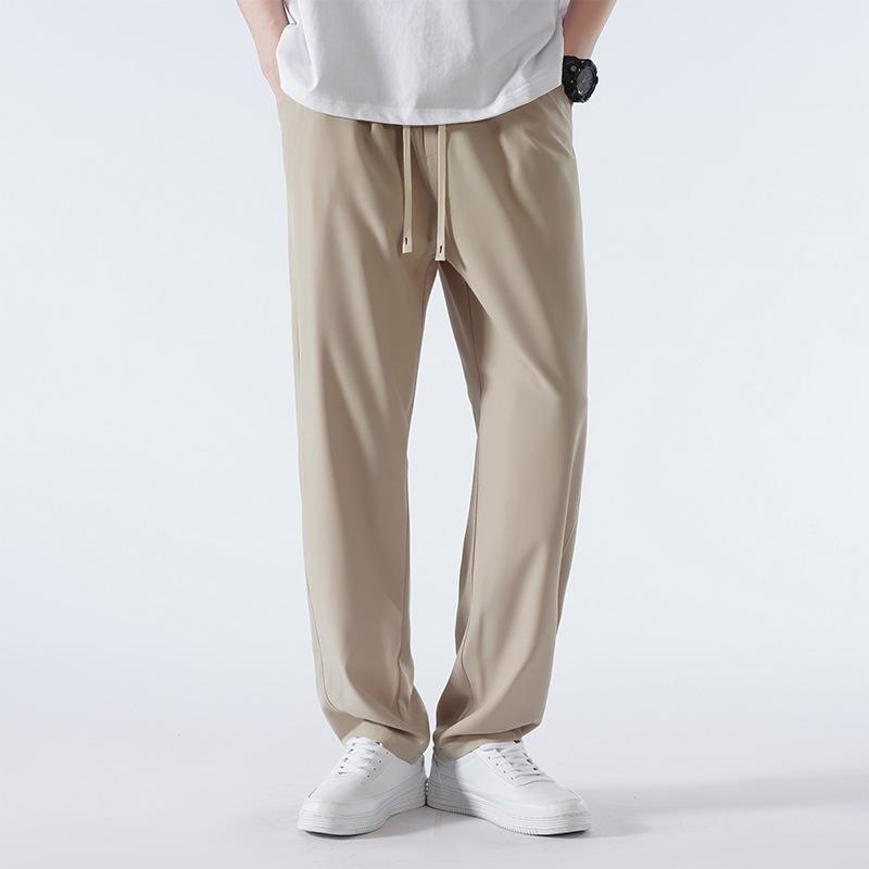 Men Elastic Waist Straight Leg Pants Casual Loose Drawstring Summer Trousers