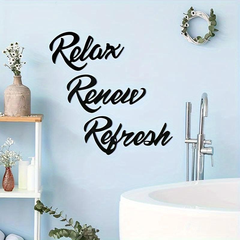 3 Piece Shabby Chic Black Metal Bathroom Signage Set Rest Restore Refresh Home Decor Hanging Ornaments