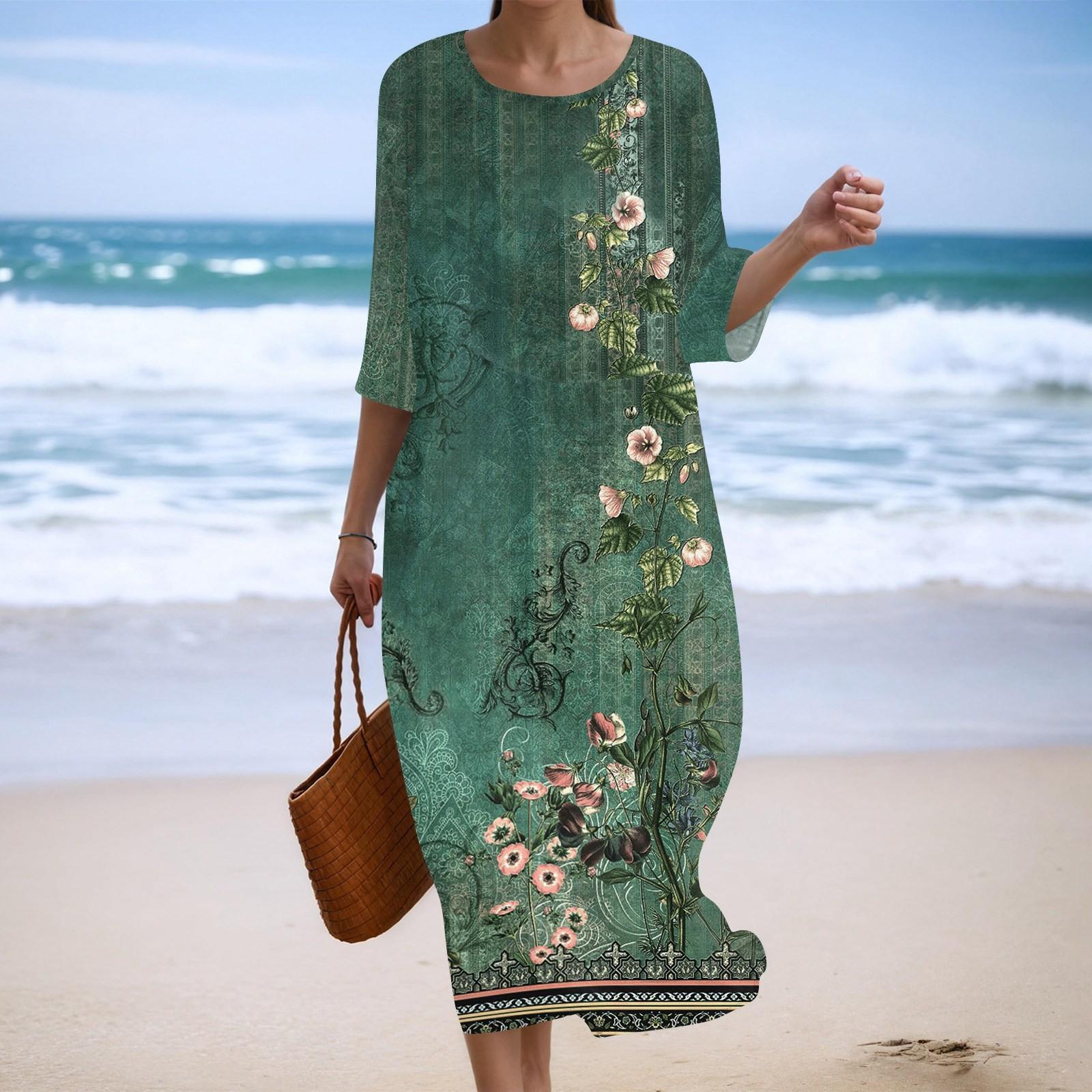 

Женское модное платье свободного кроя с принтом, круглым вырезом и рукавом три четверти S