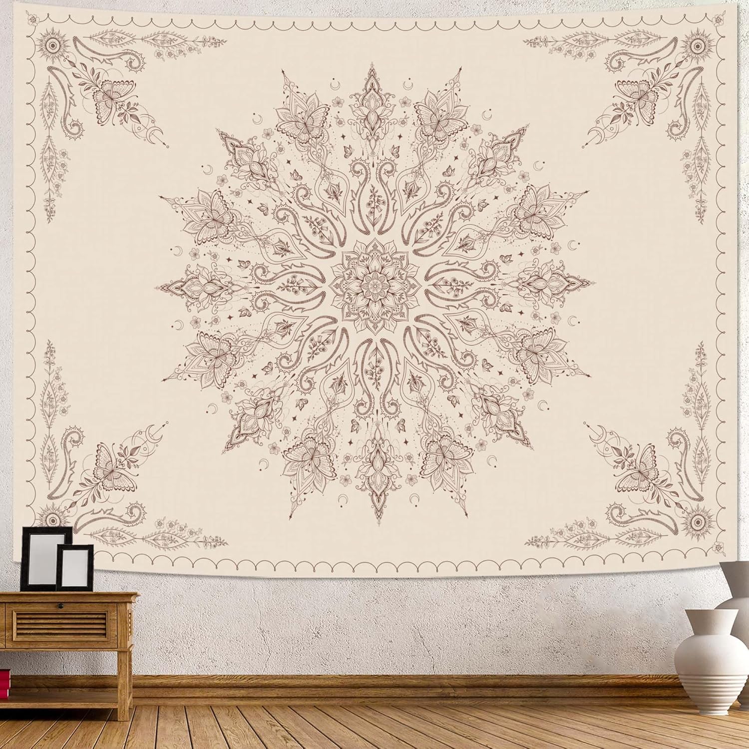 Богемный Цветочный Гобелен Мандала для Спальни Богемный Цветочный Настенный Гобелен Эстетичный Большой Винтажный Оранжевый Хиппи Индийские Гобелены 70x100CM