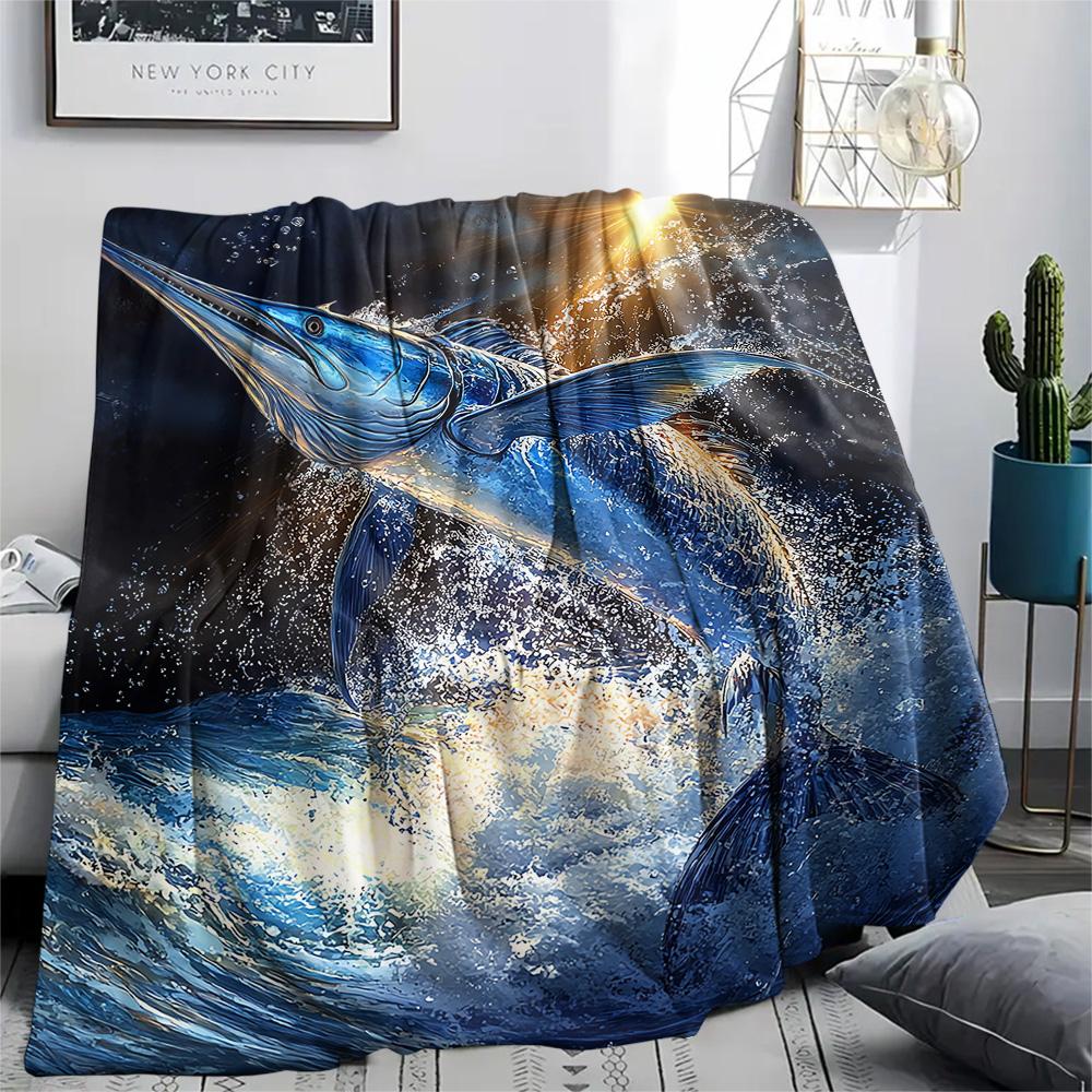 Tuna Print Flannel Blanket, High quality Comfortable for All Seasons, Home Decor, Warmth and Comfort, Perfect for Christmas Gifts