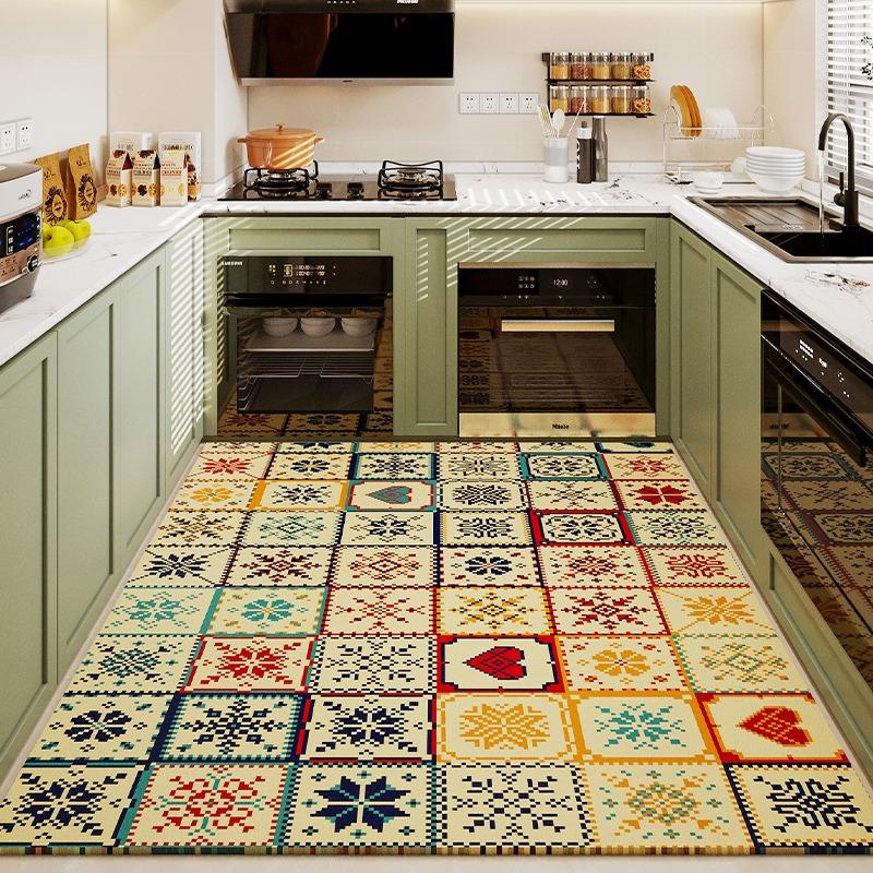 Kitchen Floor Mat Pvc Waterproof Green Leather Carpet Non-slip Oil-proof Special Mats Large Area Rug Easy To Clean Alfombra