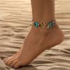 Bohemia Layered Beaded Anklet For Women Hollow Double Heart Charm Ankle Bracelet Summer Beach Vacation Foot Jewelry Gift