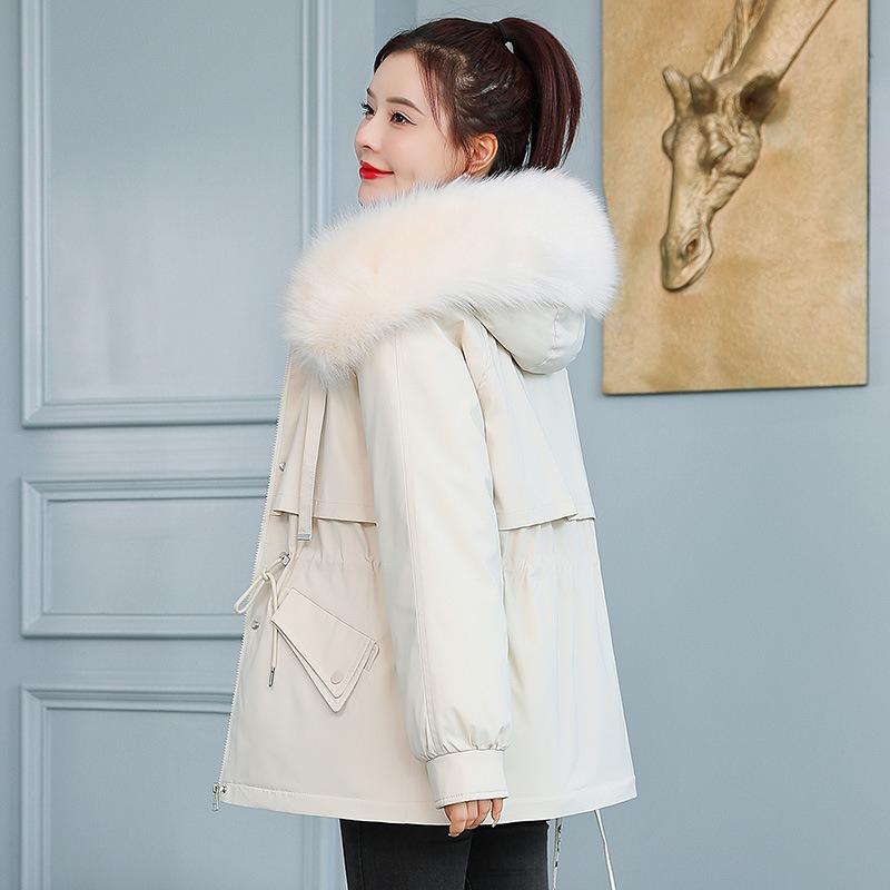 Плюшевая Утепленная Куртка Парка Короткая Зимняя Женская Хлопковая Куртка Женская Одежда XS бежевый