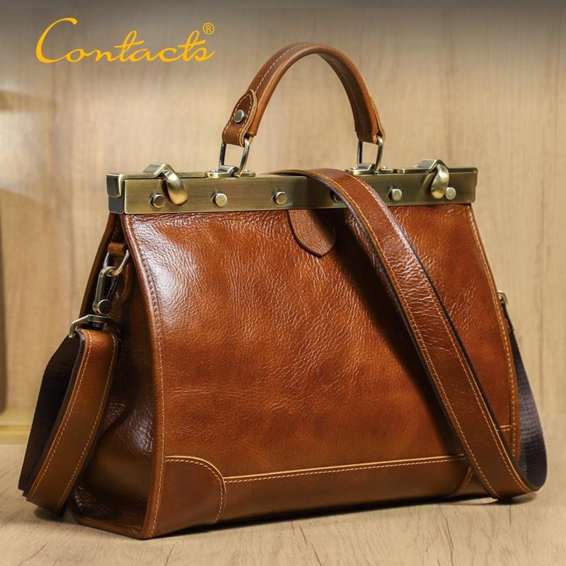 Women's Genuine Cowhide Leather Handbag - Handmade Shoulder & Crossbody Bag with Metal Buckle