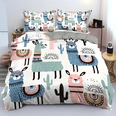 Cactus Alpaca 3D Printed Quilt Cover Cute Cartoon Animal Bedding Cover Pillowcase Luxury Home Textiles Floral Duvet Cover Sets