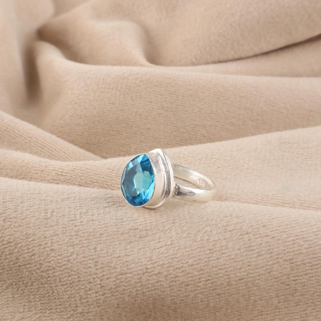 Swiss Blue Topaz Gemstone 925 Sterling Silver Designer jewelry Handmade Ring For wife RR-76-9