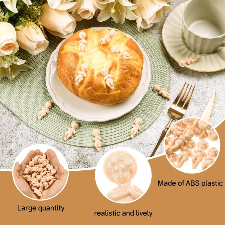 50 Pcs King Cake Baby Jesus Figurine 1.5'' King Cake Figure Plastic Mini Jesus Figures Mardi Gras Party Cake Toppers Decoration