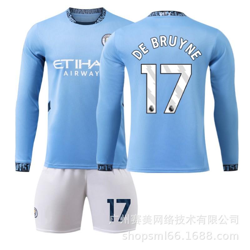 2425 Manchester City Heim Langarm Trikot Set 17 De Braunet 9 Harland 47 Forden 16 Rod Fußballtrikots
