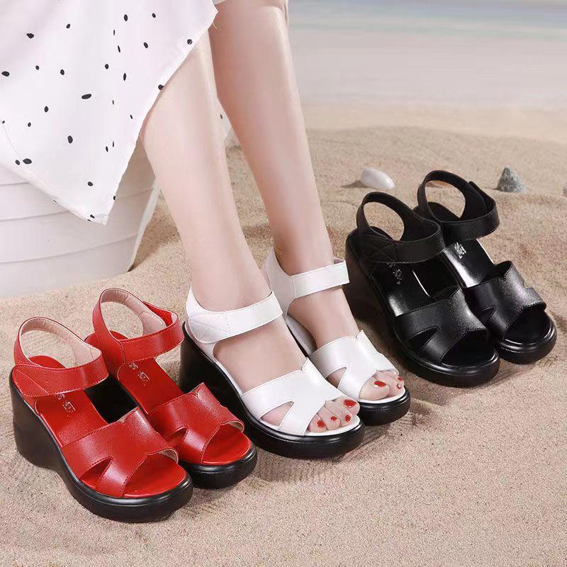 Foreign trade new 2025 slope heel sandals waterproof table middle-aged height increase thick sole high heel women's fish mouth shoes