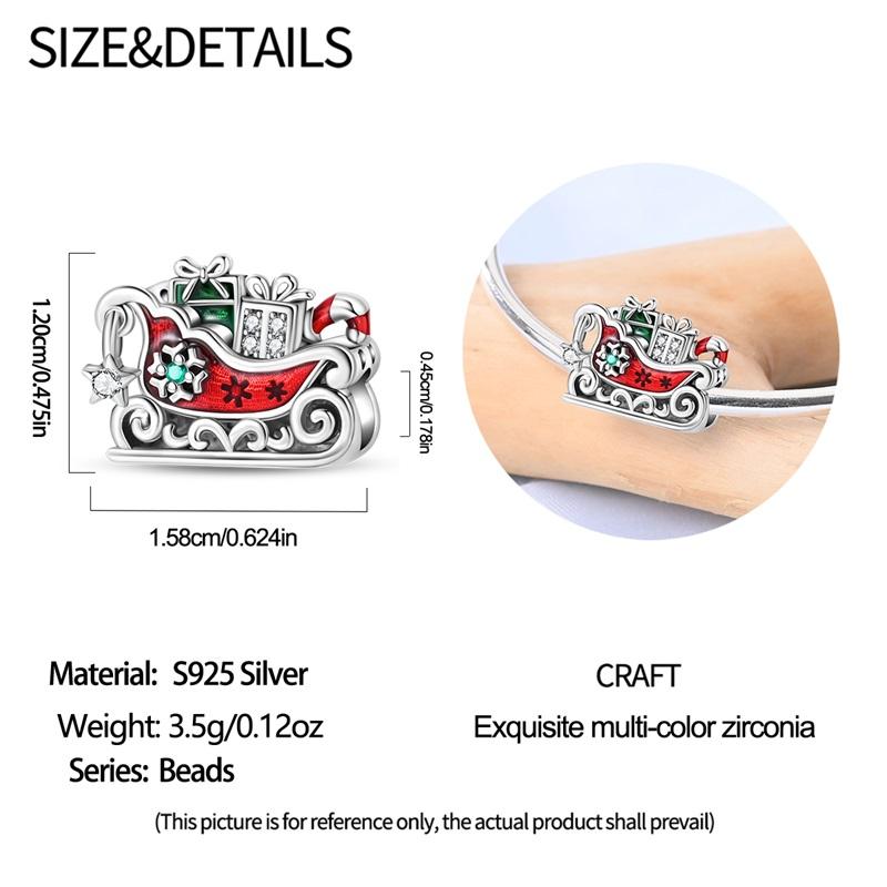 925  Silver Christmas Puppy Cat Charms Sleigh Happy New Year Bead Pendant Fit Original Bracelet Necklace Jewelry Gift