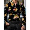 Herren langärmliges Hemd mit Knopfleiste und Kragen, floraler Aufdruck, formell, romantisch, große Blume blühende Blume Ganzkörperdruck, Herren Tropi