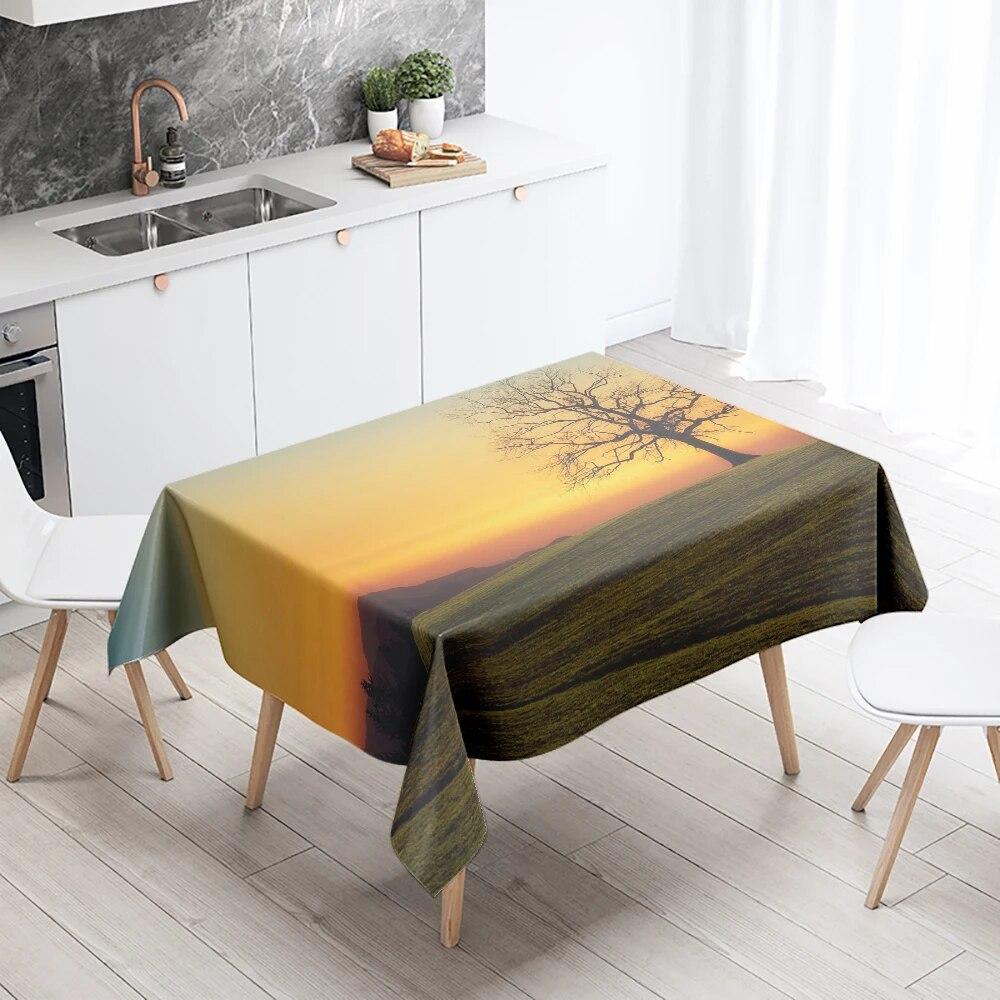 Natural Trees Tablecloth World Scenery  Anti-Stain Waterproof Rectangular Kitchen Table Home Decoration