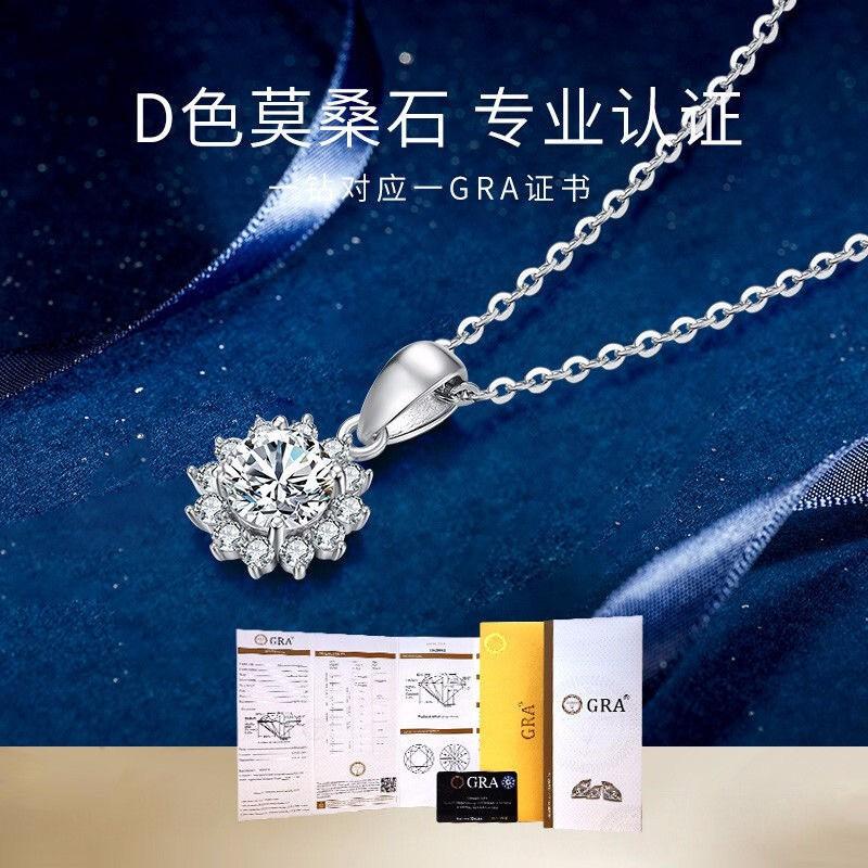 Simulated Moissanite Sunflower Pendant Necklace Full Crystal Zircon Jewelry Women Gift