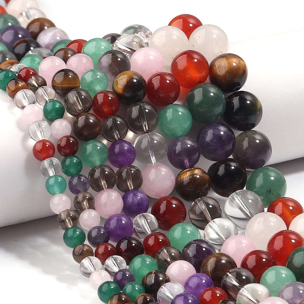 6 8 10 12mm Natural Stone Beads Mixed Tiger Eye Aventurine Crystal Glass Round Loose Beads for Jewelry Making DIY Bracelets