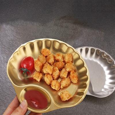 Stainless Steel Snack Tray with Divided Sauce Dish Spice Plates Seashell Shape Dumplings Bowl Serving Tray Dipping Sauce Plate