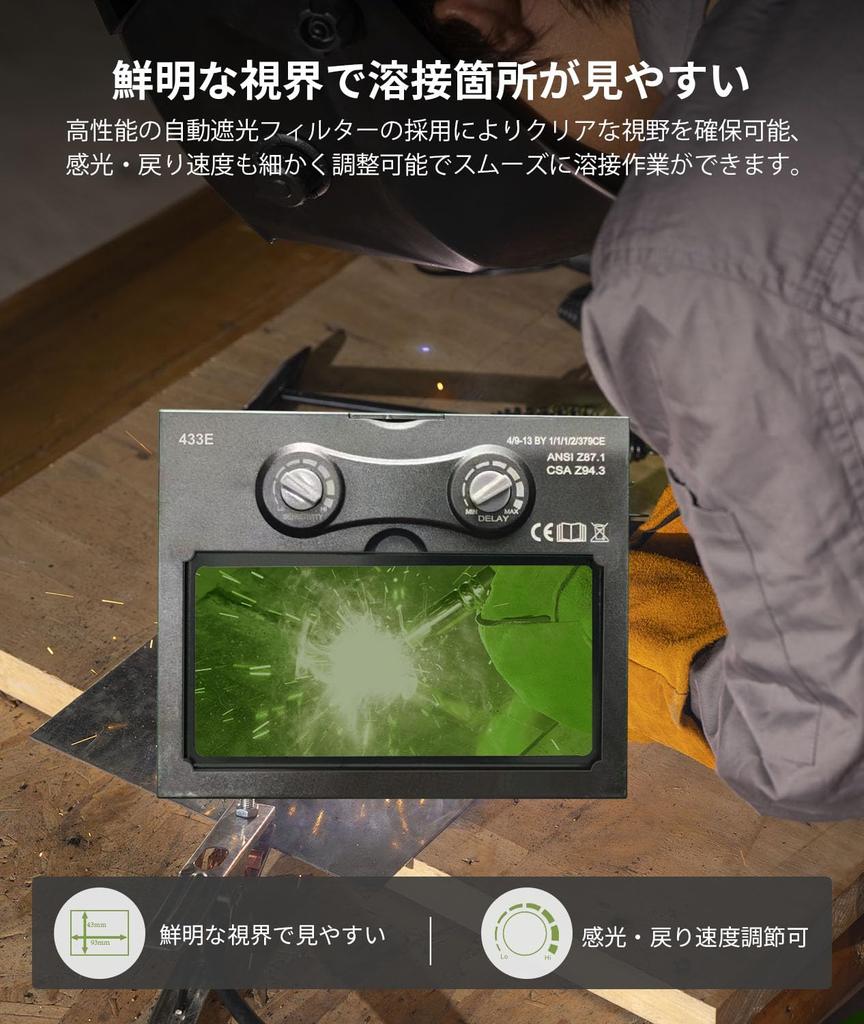 EENOUR welding surface 433E Clear visibility Battery replaceable return sensitivity adjustable Excellent fit Solar charging Sweat pad included