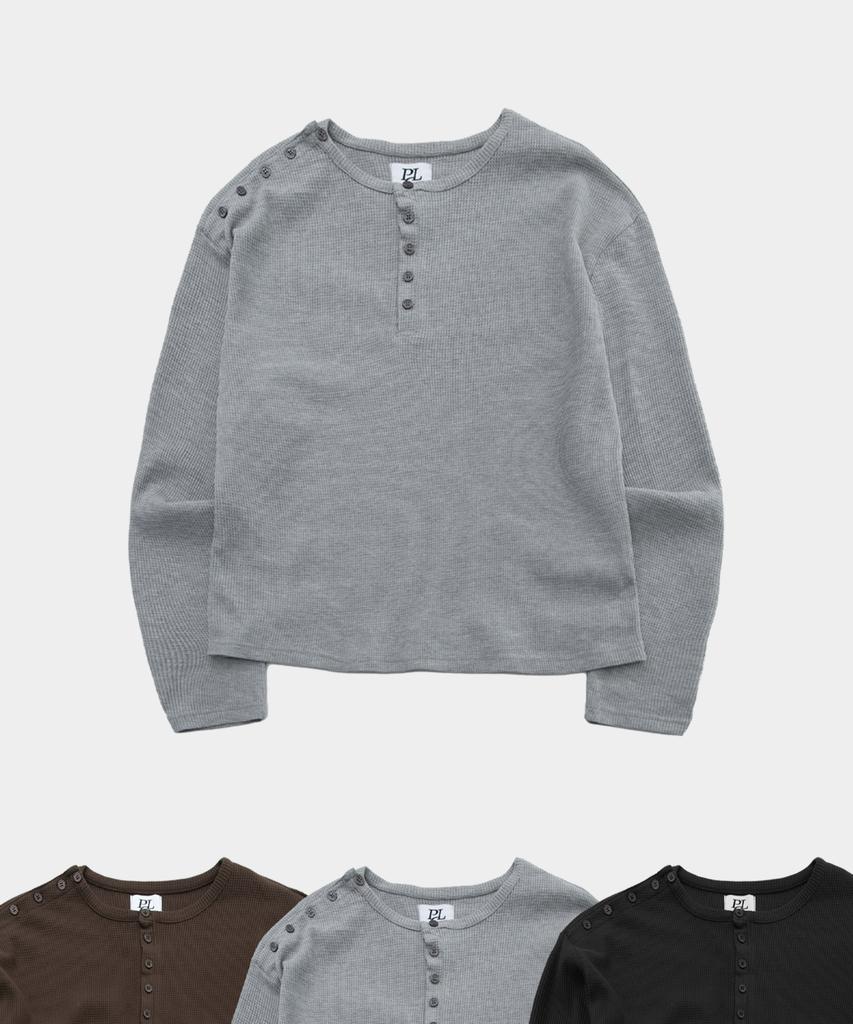 PLACESTUDIOMAN Snap Point Soft Round Neck Basic Long Sleeve T-Shirt _3 Colors