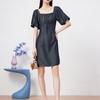 Juzui Annakou Women's Tencel Denim Square Neck Puff Sleeve Dress