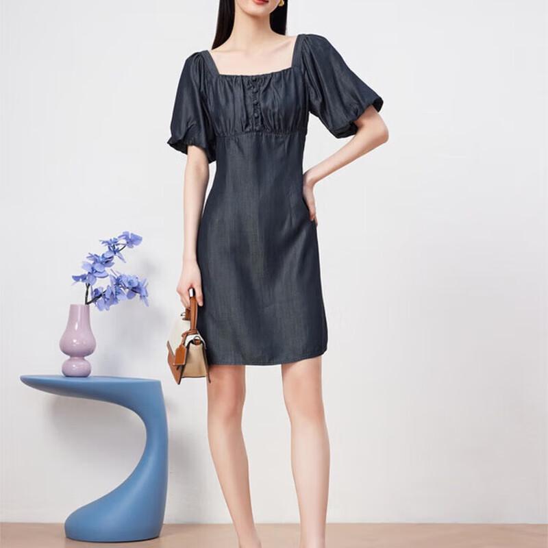 

Annakou Women s Tencel Denim Square Neck Dress L