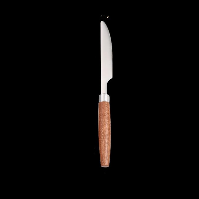 Four-piece Set of 304 Stainless Steel Knives Forks and Spoons with Limu Handles and Titanium-plated Metal Tableware