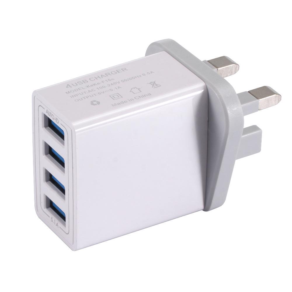 4-Port USB Charger with EU/UK/US Plugs, 5.1A Travel Charger Adapter